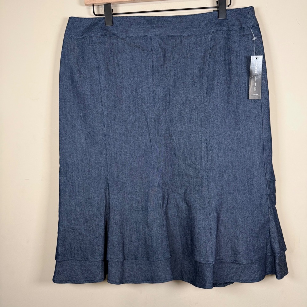 Larry Levine NWT Stretch Denim Flared Trumpet Flounce Hem Skirt 12